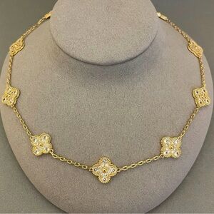Alhambra Style 10 motifs Gold and Diamond Necklace